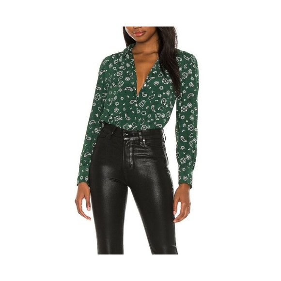 Rails Jesabel Forest Bandana Button Collar Top Shirt Women's Small Green Paisley - Picture 4 of 16